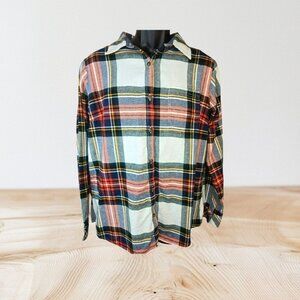 Dickies Womens Flannel Shirt Large Cotton Multicolor Plaid Button-Up